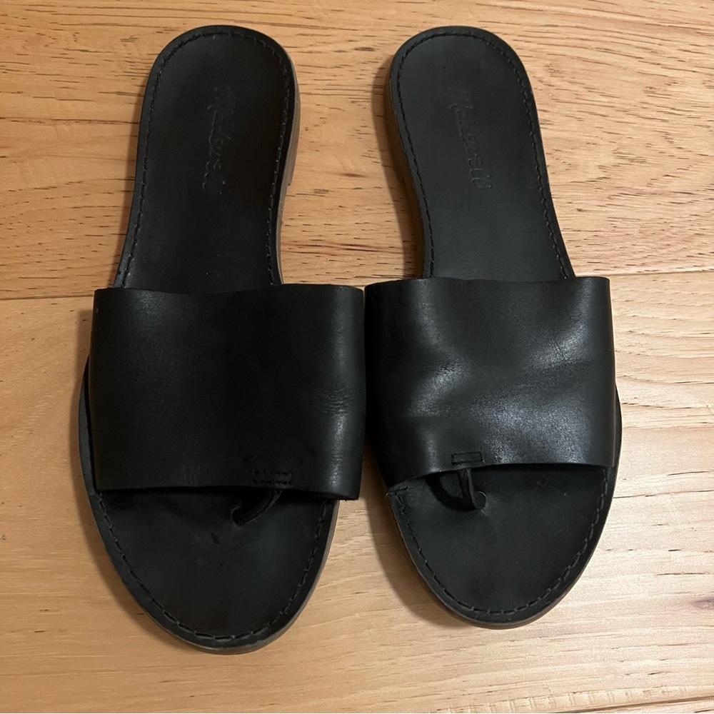 Madewell Black Leather Slide Sandals